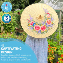 Load image into Gallery viewer, FLORAL OILED PAPER SUNSHADE PARASOL | Sun Protection | Wedding Accessories | UV Protection | Pink and Blue Flowers | Butterflies | Cream
