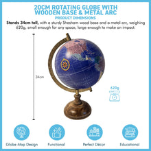 Load image into Gallery viewer, 20cm Globe with Wooden Base & Metal Arc - Rotating Vintage World Globe, Educational Geographic Desktop Accessory