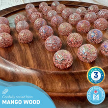 Load image into Gallery viewer, 30cm Diameter WOODEN SOLITAIRE BOARD GAME with SPARKLING PRINCESS GLASS MARBLES | |classic wooden solitaire game | strategy board game | family board game | games for one | board games