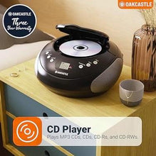 Load image into Gallery viewer, Portable Bluetooth CD Boombox with FM radio | CD, CD-R, CD-RW | 30 Presets | Easy Controls, LED Display, Headphone Jack | OAKCASTLE CD250 (Black)