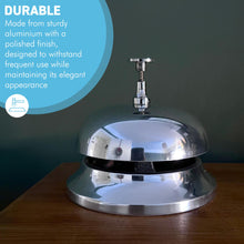 Load image into Gallery viewer, Silver Reception Desk Bell with silver base – Service Bell 12cm x 10cm for hotels & restaurants