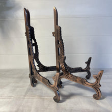 Load image into Gallery viewer, Pair of Large 10 inch Metal Easel Antique Copper Finish | Plate holder | Display stand | Metal Frame Holders for Photo Pictures Decorative Plate Dish | 25cm (H) x 15cm  (Deep) | Picture Easel |Wedding tables