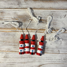 Load image into Gallery viewer, Set of 4 Red and white Lighthouse light pulls | Nautical Theme Wooden Lighthouse Cord Pull Light Pulls