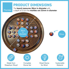 Load image into Gallery viewer, 30cm Diameter WOODEN SOLITAIRE BOARD GAME with FUNFAIR GLASS MARBLES | classic wooden solitaire game | strategy board game | family board game | games for one | board games