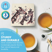 Load image into Gallery viewer, GIRAFFE STONE COASTER | Stone Coasters | Animal novelty gift | Coaster for glass, mugs and cups| Square coaster for drinks | Giraffe gift | Meg Hawkins art | 10cm x 10cm