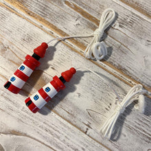 Load image into Gallery viewer, Pair of Red and white Lighthouse light pulls | Nautical Theme Wooden Lighthouse Cord Pull Light Pulls