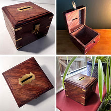 Load image into Gallery viewer, Handcrafted Wooden Money Box, Square Coin Piggy Bank, Decorative Savings Storage, Secure and Durable Safe for Coins