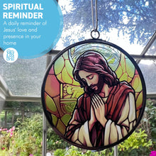 Load image into Gallery viewer, 3-Inch Stained Glass Suncatcher with Jesus Design - Decorative Hanging Art for Windows or Gifts