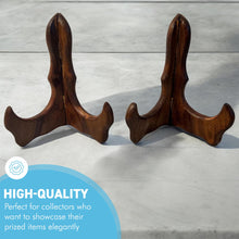 Load image into Gallery viewer, Set of Two 15cm Folding Wooden Plate Stands - Salver, Photo Plate, Display Stand, Wooden Bracket, Picture Frame Holder