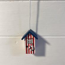Load image into Gallery viewer, Red and white beach hut light pull | Nautical Theme Wooden Beach Hut Cord Pull Light Pulls