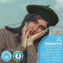 Load image into Gallery viewer, Dark Green French Beret Hat | Classic wool hat | One size | French cap |  Fancy dress theme hat | Vintage French Beret solid colour | Unisex style ideal for men and women