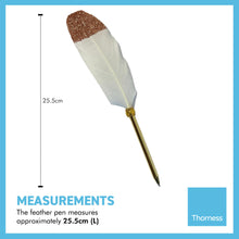 Load image into Gallery viewer, WHITE FEATHER WITH GOLDEN SPARKLES BALL POINT PEN | Sparkly Pen | Golden Pen | Feather Pen | Special Person | Wizards Pen | Guest Book Pen | Wedding Pen