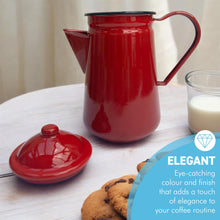 Load image into Gallery viewer, Elegant Traditional Red Enamel Coffee Pot 1.5 Pint Capacity, Ideal for Home and Outdoor Use with Handle and Lid