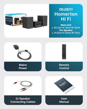 Load image into Gallery viewer, Refurbished Majority 𝗛𝗢𝗠𝗘𝗥𝗧𝗢𝗡 𝗛𝗜𝗙𝗜 𝗦𝗧𝗘𝗥𝗘𝗢 𝗦𝗬𝗦𝗧𝗘𝗠 | DAB/DAB+ Digital Radio, FM, CD Player, Internet Radio, Bluetooth 5.3, WiFi Dual Band, USB Playback, Spotify Connect, Remote Control & Dual Speakers