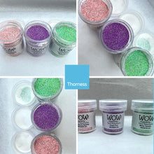 Load image into Gallery viewer, 3 x Wow! Embossing Powders 15ml | MINTY TWINKLE, GRAPE FIZZ & STRAWBERRY SPARKLE regular| Free your creativity and give your embossing sparkle