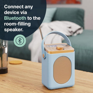 DAB, DAB+ Digital and FM Bluetooth radio | Battery and Mains Powered Portable DAB Radio | Majority Little Shelford | Bluetooth Connectivity, Dual Alarm, 15 Hours Playback and LED Display | Duck Egg