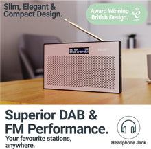 Load image into Gallery viewer, DAB, DAB+ Digital and FM radio | Battery and Mains Powered Portable Radio with 15 Hours Playback and LED Display | Majority Histon 2 Compact DAB Radio | Radio with Dual Alarm and 20 Preset | Rose