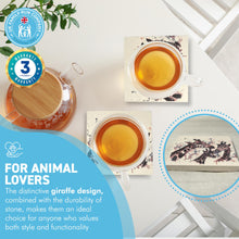 Load image into Gallery viewer, 2 x GIRAFFE STONE COASTERS | Stone Coasters | Animal novelty gift | Coaster for glass, mugs and cups| Square coaster for drinks | Giraffe gift | Meg Hawkins art | 10cm x 10cm