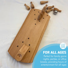 Load image into Gallery viewer, 30cm Wooden Desktop Bowling Game: 10 Pins & Metal Ball - Perfect for Strategy, Party and Family Fun