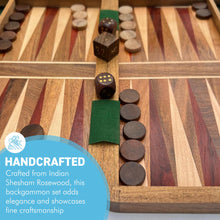 Load image into Gallery viewer, Wooden Inlaid Backgammon Set 36cm x 30cm, Classic Strategy Board Game,  Includes Wooden Playing Pieces and Dice