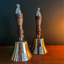 Load image into Gallery viewer, Set of Two Elegant 18cm Aluminium Library Hand Bell with Antique Brass Finish and Wooden Handle