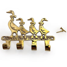Load image into Gallery viewer, Ducks in a Row Wall Hooks, Decorative Brass Key Holder for Entryway, Kitchen, Hallway, or Stylish Home Decor