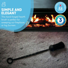 Load image into Gallery viewer, Cast iron FIREPLACE BLACK HEARTH BRUSH with eye ring handle | 47cm long | Stylish twisted design handle | fireside tools fire brush | Suffolk Brush | for Outdoor Fire Pit Campfires Indoor Fireplace