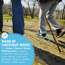 Load image into Gallery viewer, 92cm Green Chestnut wooden Walking Cane, lightweight mobility aid with rubber ferrule for enhanced stability and comfort