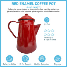 Load image into Gallery viewer, Elegant Traditional Red Enamel Coffee Pot 1.5 Pint Capacity, Ideal for Home and Outdoor Use with Handle and Lid