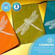 Load image into Gallery viewer, Screen Printed 100% Cotton Dragonfly print multi coloured bunting | 7 flags | 190cm long | Garland for Garden Wedding Birthday Indoor Outdoor Party Decoration Festival