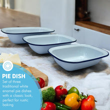 Load image into Gallery viewer, Set of three traditional White Enamel Pie Dishes 32cm, 22cm and 26cm, Traditional Bakeware