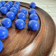 Load image into Gallery viewer, 30cm Diameter DARK WOOD SOLITAIRE BOARD GAME with OPAL BLUE Glass Marbles | |classic wooden solitaire game | strategy board game | family board game | games for one | board games