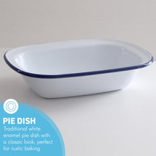 Load image into Gallery viewer, Traditional White Enamel Pie Dish Oblong Baking Tin for Pudding, Steak, and More (32cm x W24 x D8 cm) Oven-Safe Bakeware