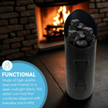 Load image into Gallery viewer, 𝗕𝗟𝗔𝗖𝗞 𝗦𝗧𝗘𝗘𝗟 𝗖𝗢𝗔𝗟 𝗛𝗢𝗗/ 𝗦𝗖𝗨𝗧𝗧𝗟𝗘 𝗕𝗨𝗖𝗞𝗘𝗧 𝟱𝟱𝗰𝗺 – Tall Fireside Coal Scuttle with Handles | Fireplace & Hearth Accessories for Log Burners & Stoves