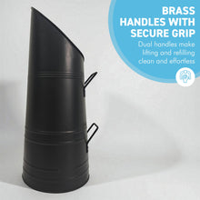 Load image into Gallery viewer, 𝗕𝗟𝗔𝗖𝗞 𝗦𝗧𝗘𝗘𝗟 𝗖𝗢𝗔𝗟 𝗛𝗢𝗗/ 𝗦𝗖𝗨𝗧𝗧𝗟𝗘 𝗕𝗨𝗖𝗞𝗘𝗧 𝟱𝟱𝗰𝗺 – Tall Fireside Coal Scuttle with Handles | Fireplace & Hearth Accessories for Log Burners & Stoves