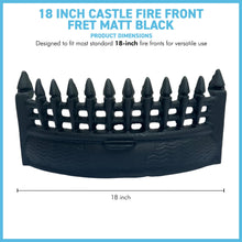 Load image into Gallery viewer, 18-Inch Castle Fire Front Fret in Matte Black - Decorative Fireplace Accessory