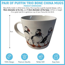 Load image into Gallery viewer, Pair of Puffin Trio Mugs, 100% Bone China, Gift for Nature Lovers, Coastal Home Decor