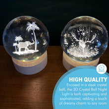 Load image into Gallery viewer, Set of Two 3D Crystal Ball Night Light USB Lamp with Reindeer and Elephant designs, elegant modern illumination for any room