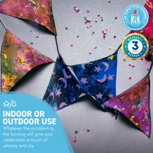 Load image into Gallery viewer, Celestial and Mystic Sky designs fabric bunting | 8 flags | 50cm long | Garland for Garden Wedding Birthday Indoor Outdoor Party Decoration Festival | | Bohemian Bunting | Fair Trade