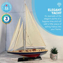 Load image into Gallery viewer, Detailed 50cm long wooden model Rainbow J Class Sailing Yacht | Americas Cup Racing Yacht | Nautical ornament | sailboat model | Rainbow sailing ship model | Fully assembled model boat kit