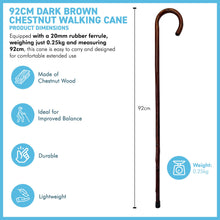 Load image into Gallery viewer, 92cm Dark Brown Chestnut wooden Walking Cane, lightweight mobility aid with rubber ferrule for enhanced stability and comfort