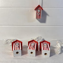 Load image into Gallery viewer, Set of 4 Red and white beach hut light pulls| Nautical Theme Wooden Beach Hut Cord Pull Light Pulls