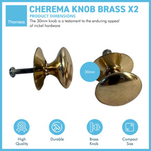 Load image into Gallery viewer, Cherema Brass Knob | Set of 2 door knobs | Brass cupboard knobs | Cabinet hardware | Antique brass cupboard handles | Cupboard door handles | 30mm