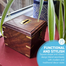 Load image into Gallery viewer, Handcrafted Wooden Money Box, Square Coin Piggy Bank, Decorative Savings Storage, Secure and Durable Safe for Coins
