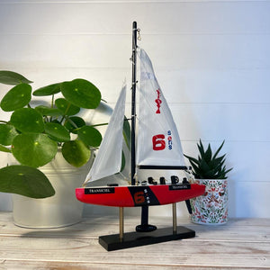 TRANSICIEL AMERICAS CUP MODEL YACHT | Sailing | Yacht | Boats | Models | Sailing Nautical Gift | Sailing Ornaments | Yacht on Stand | 33cm (H) x 21cm (L) x 4cm (W)