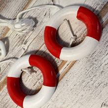 Load image into Gallery viewer, Set of two Red and white life ring light Pulls | Lifebuoy light pulls| Nautical Theme Wooden Cord Pull Light Pulls