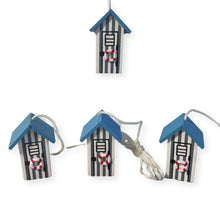 Load image into Gallery viewer, 4 x Light Blue and white beach hut light pulls | Nautical Theme Wooden Beach Hut Cord Pull Light Pulls