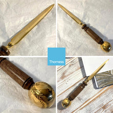 Load image into Gallery viewer, Wooden handled Brass Paper Knife with baseball-shaped end | Letter Opener | Desk Accessory |Envelope Opener | Paper Cutting Knife | Sturdy and Durable | Suitable for Office or Home use