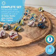 Load image into Gallery viewer, 30cm Diameter MANGO WOOD SOLITAIRE BOARD GAME with HELTER SKELTER GLASS MARBLES | |classic wooden solitaire game | strategy board game | family board game | games for one | board games
