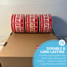 Load image into Gallery viewer, Three Rolls Premium Fragile Warning Stickers – Self-Adhesive “Fragile Handle with Care” Shipping Labels, 1000 Stickers per Roll, Bright Red & White, Waterproof & Tear-Resistant, for Boxes, Parcels & Packages